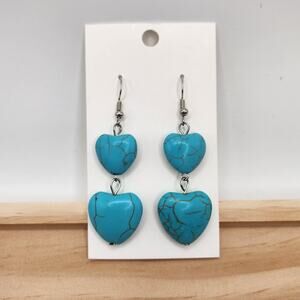Double Turquoise Mosaic Heart Tiered Dangle Earrings